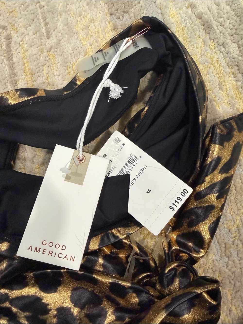 Good American Bali Strapless One Piece Swimsuit Leopard Print XS NWT Cutout Side - Picture 7 of 9